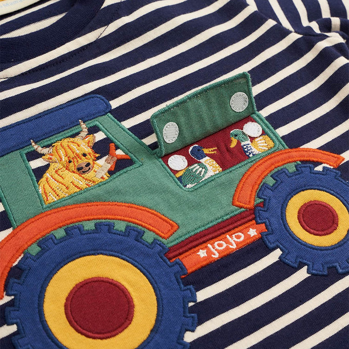 英國 JoJo Maman BeBe 嬰幼兒100%純棉長袖上衣_牛牛開車 (JJE5839)