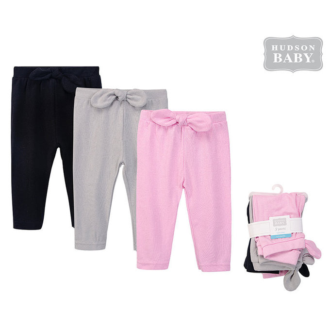 美國  luvable friends 100%純棉嬰幼兒長褲3件組_寬版蝴蝶結(LF51220)