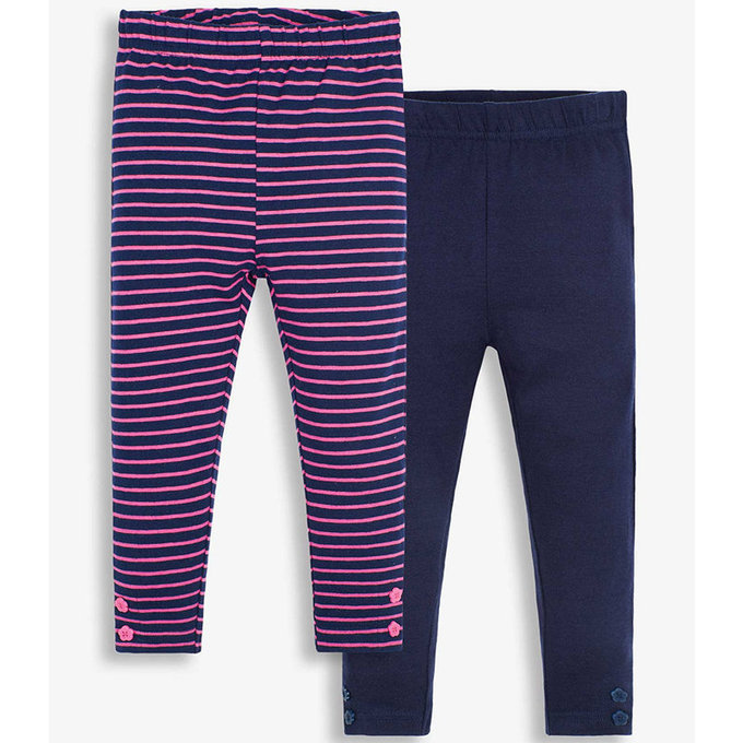 英國 JoJo Maman BeBe 保暖長褲/內搭褲兩入組_海軍+紫條紋 (JJE1514)