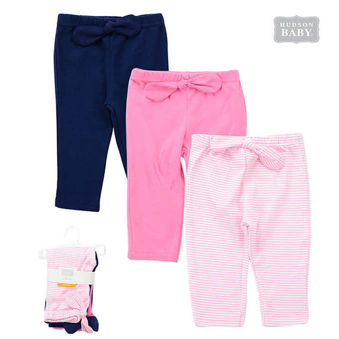 美國  luvable friends 100%純棉嬰幼兒長褲3件組_淡粉條紋(LF51230)