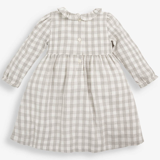 英國 JoJo Maman BeBe 嬰幼兒/兒童長袖洋裝_灰白方格 (JJE5643)