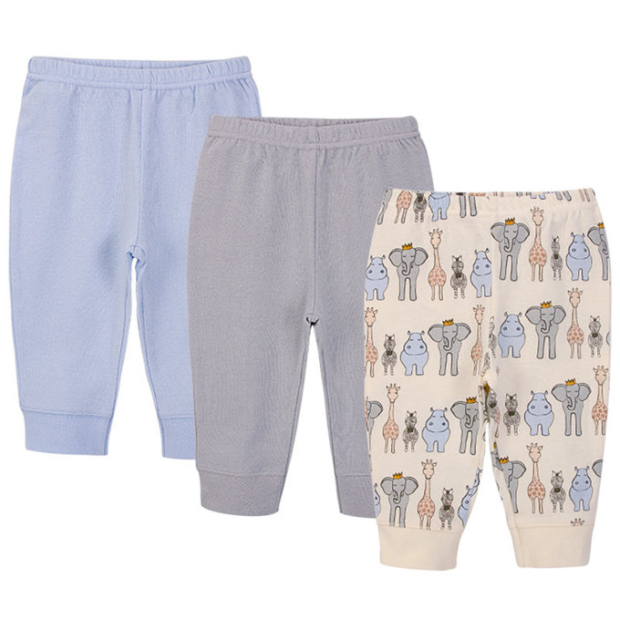 美國  luvable friends 100%純棉嬰幼兒長褲3件組_藍色大象 (LF56966)