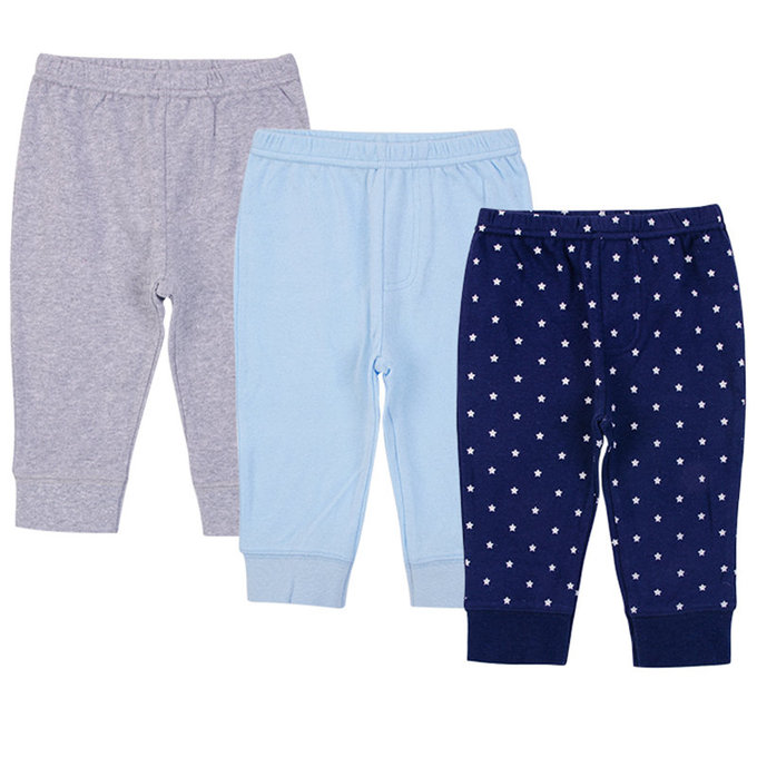 美國  luvable friends 100%純棉嬰幼兒長褲3件組_灰藍點點(LF56982)