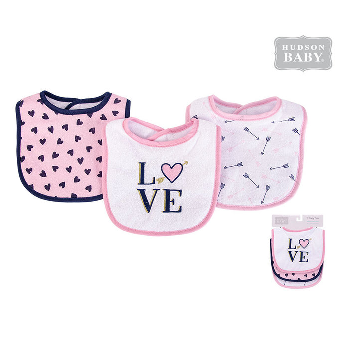 美國 luvable friends 甜蜜寶貝  嬰幼兒吸水口水巾圍兜3入組_粉底愛心 (LF56212)