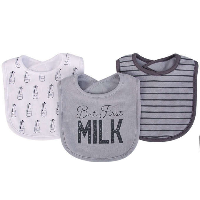 美國 luvable friends 甜蜜寶貝  嬰幼兒吸水口水巾圍兜3入組_MILK與奶瓶  (LF00447)