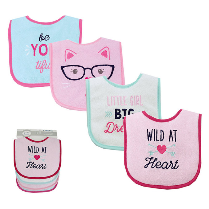 美國 luvable friends 甜蜜寶貝  嬰幼兒雙層吸水口水巾圍兜4入組_愛心貓咪(LF02399)