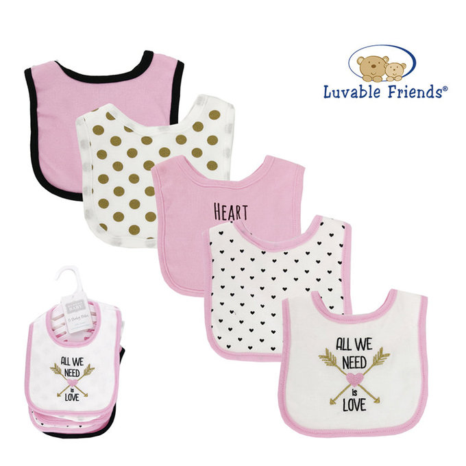 美國 luvable friends 甜蜜寶貝  嬰幼兒口水巾(雙面棉質)圍兜5入組_白粉黑點點(LF50975)