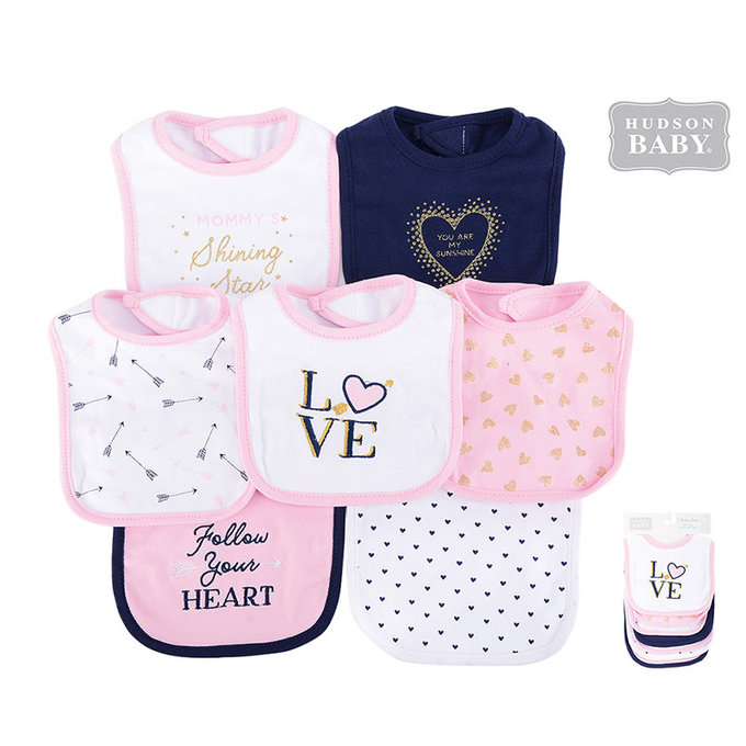 美國 luvable friends 甜蜜寶貝  嬰幼兒吸水口水巾圍兜7入組_金色愛心 (LF51033)