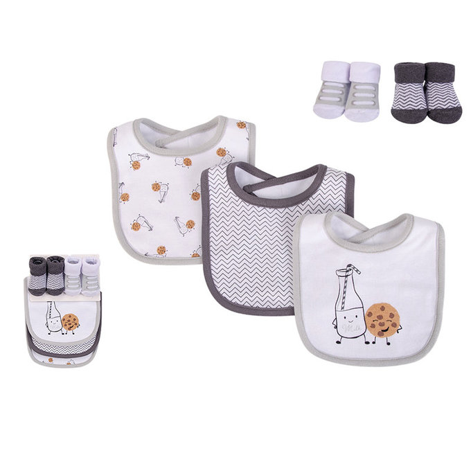 美國 luvable friends 甜蜜寶貝  嬰幼兒吸水口水巾圍兜與短襪組_營養早餐(LF56260)