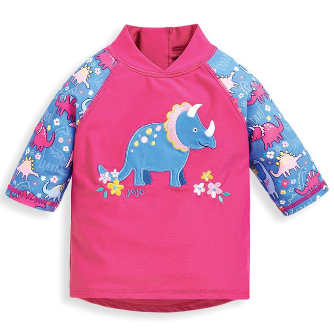 英國 JoJo Maman BeBe 嬰幼兒/兒童兩件式防曬泳裝_粉藍三角龍(JJE5031)