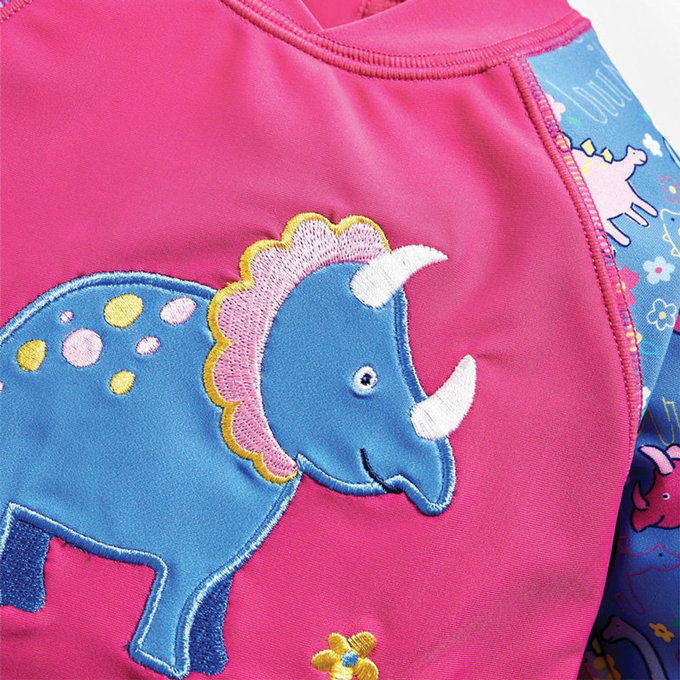 英國 JoJo Maman BeBe 嬰幼兒/兒童兩件式防曬泳裝_粉藍三角龍(JJE5031)