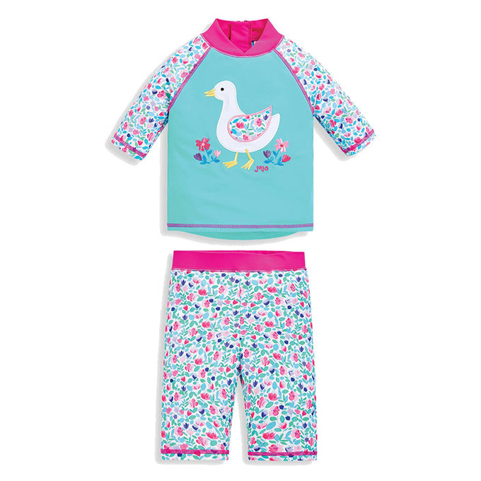 英國 JoJo Maman BeBe 嬰幼兒/兒童兩件式防曬泳裝_優雅花鴨(JJE5554)