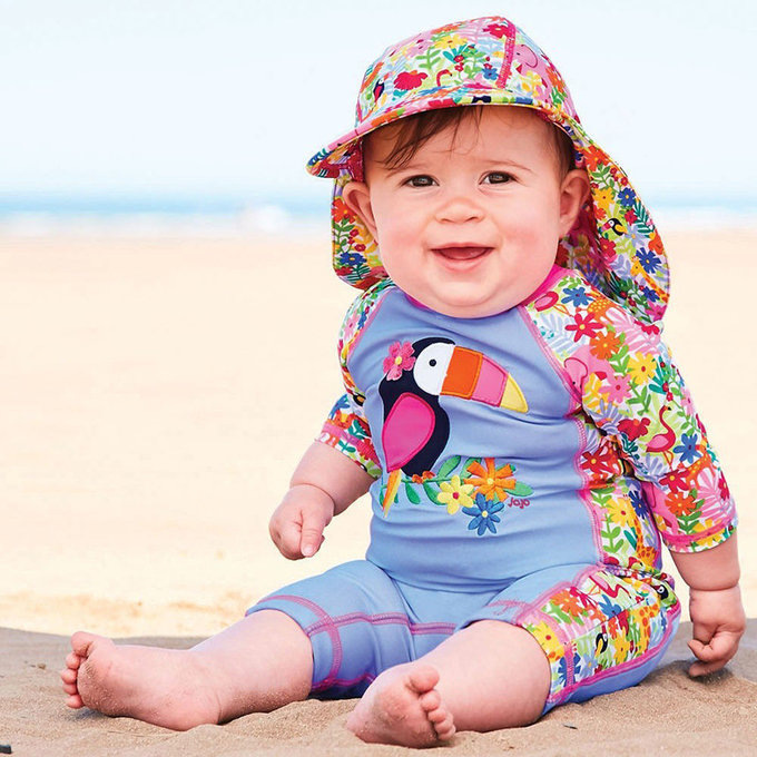 英國 JoJo Maman BeBe 嬰幼兒/兒童連身式防曬泳裝_繽紛花園 (JJ-E1866)