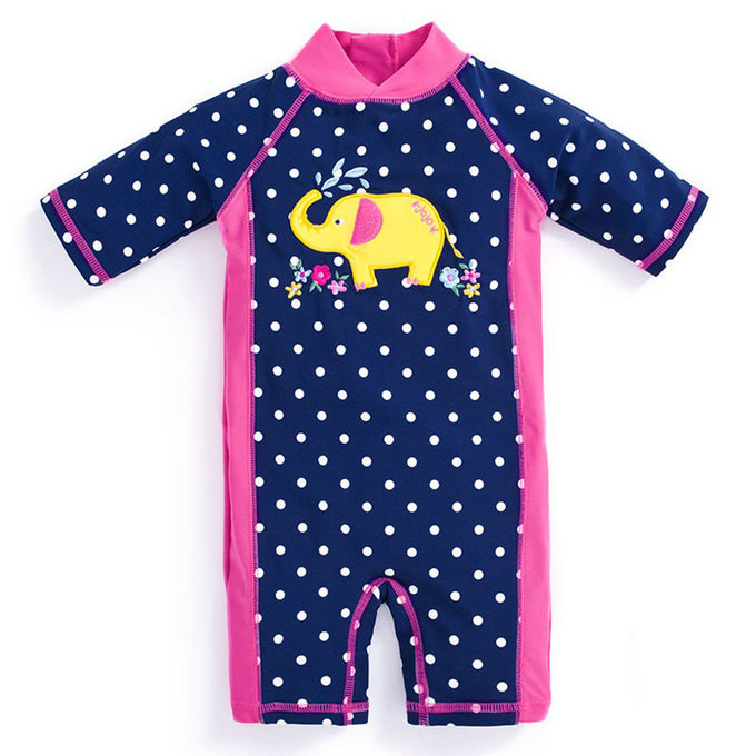 英國 JoJo Maman BeBe 嬰幼兒/兒童連身式防曬泳裝_黃色大象(JJD7967)
