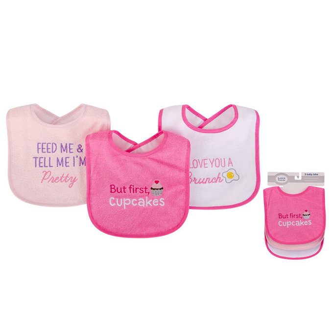 美國 luvable friends 甜蜜寶貝  嬰幼兒雙層吸水口水巾圍兜3入組_桃色杯子蛋糕(LF00578)