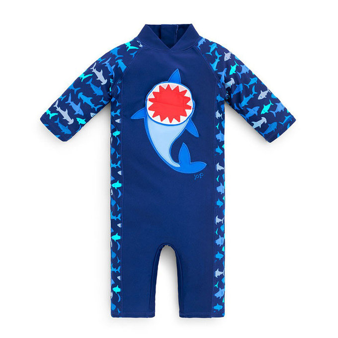 英國 JoJo Maman BeBe 嬰幼兒/兒童連身式防曬泳裝_鯊魚玩耍 (JJ-E1875)