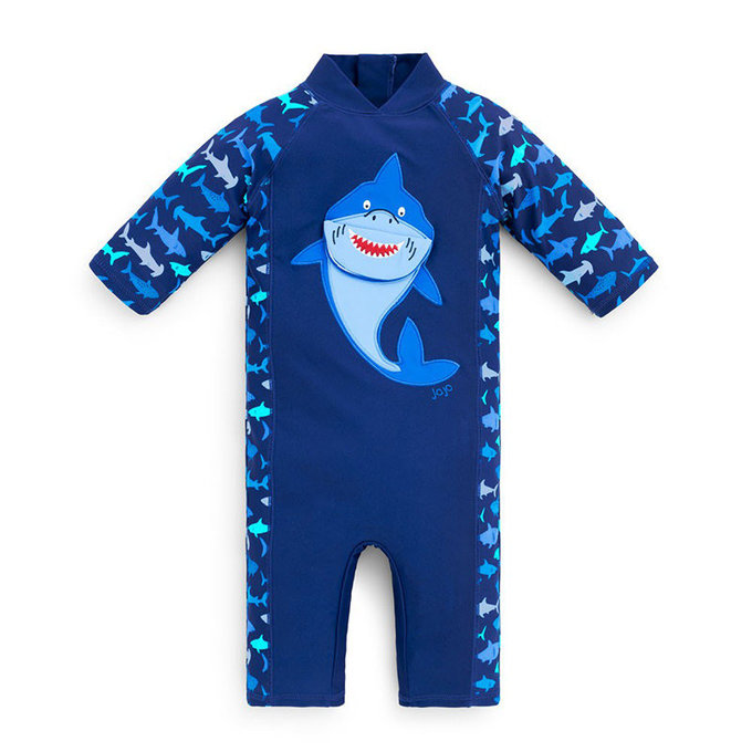 英國 JoJo Maman BeBe 嬰幼兒/兒童連身式防曬泳裝_鯊魚玩耍 (JJ-E1875)