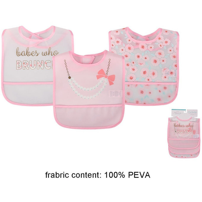 美國 luvable friends 甜蜜寶貝  嬰幼兒雙面防水圍兜3入組_項鍊粉蝴蝶 (LF75563)