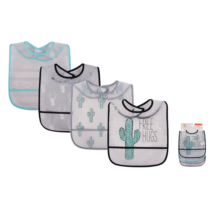 美國 luvable friends 甜蜜寶貝  嬰幼兒雙面防水圍兜4入組_仙人掌(LF93025)