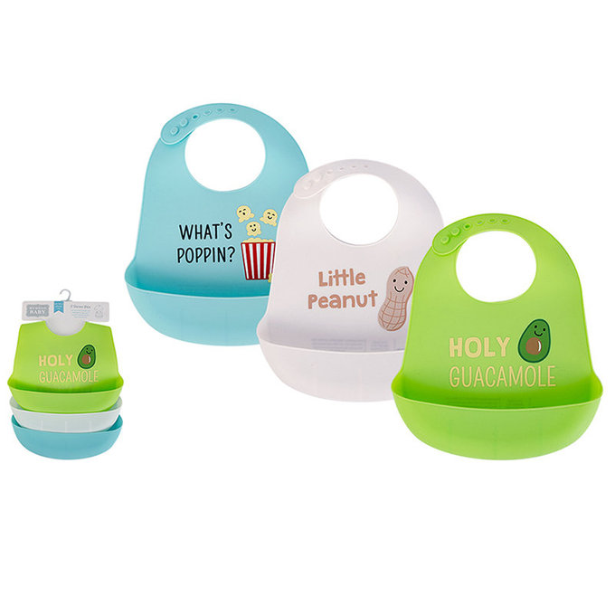 美國 luvable friends 甜蜜寶貝  嬰幼兒矽膠立體圍兜3入組_草綠酪梨(LF56282)