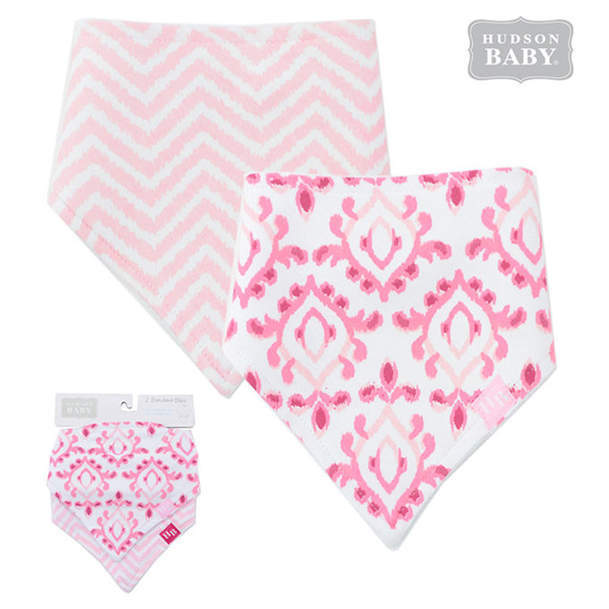 美國 luvable friends 甜蜜寶貝  嬰幼兒三角領巾2入組_粉色圖騰 (LF50808-1)