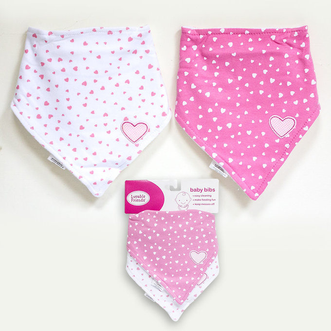 美國 luvable friends 甜蜜寶貝  嬰幼兒三角領巾圍兜2入組_粉色愛心(LF70050)