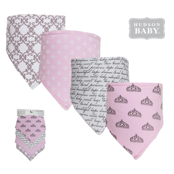 美國 luvable friends 甜蜜寶貝  嬰幼兒三角領巾圍兜4入組_皇冠圖騰(LF50950)