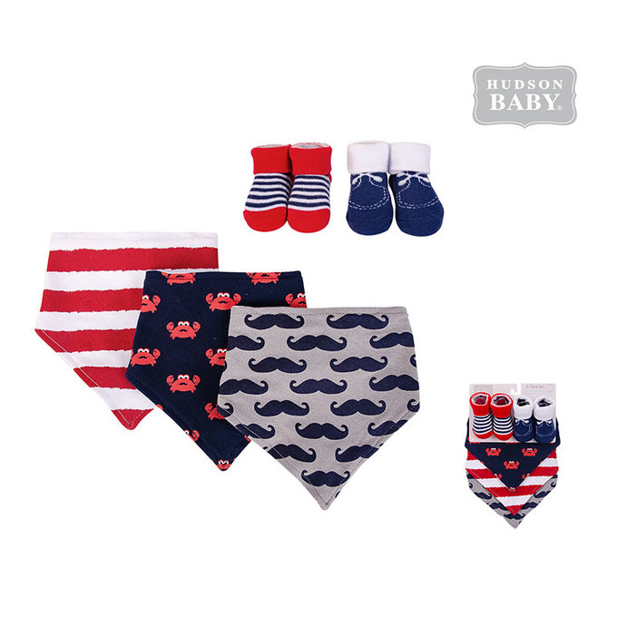 美國 luvable friends 甜蜜寶貝  100%純棉三角領巾3入組+短襪2入套裝組_淘氣螃蟹(LF56202) 