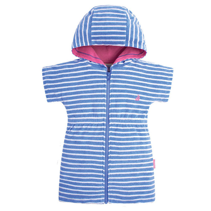 英國 JoJo Maman BeBe 嬰幼兒/兒童游泳浴巾_藍白條紋(JJE5569)