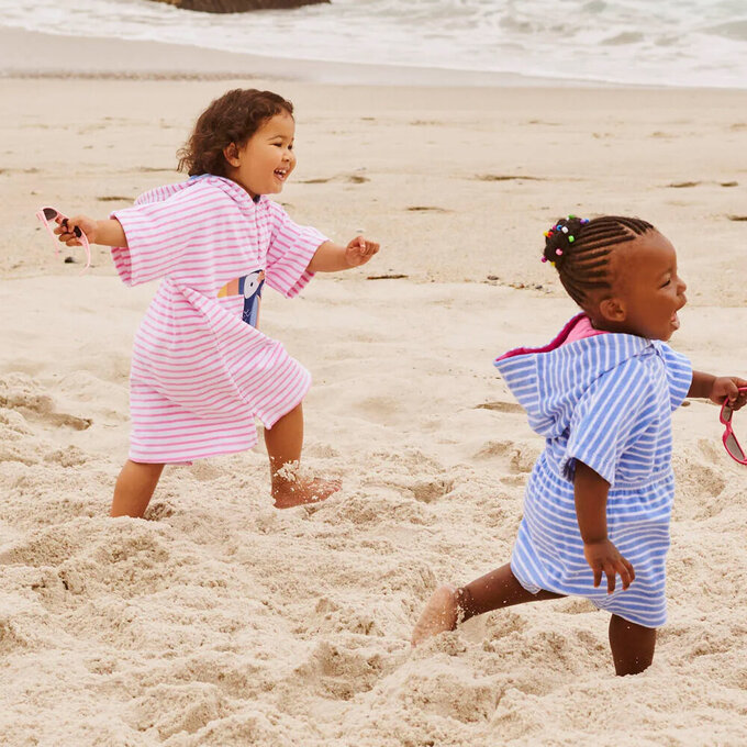 英國 JoJo Maman BeBe 嬰幼兒/兒童游泳浴巾_藍白條紋(JJE5569)