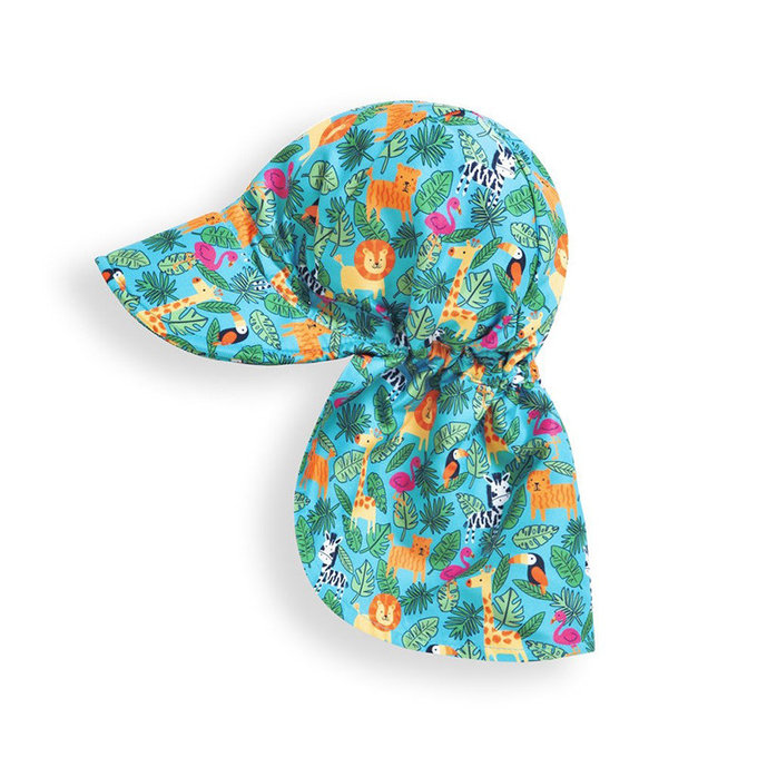 英國 JoJo Maman BeBe 嬰幼兒/兒童UPF50+防曬護頸遮陽帽_歡樂叢林 (JJ-D2108-J)