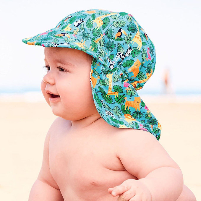 英國 JoJo Maman BeBe 嬰幼兒/兒童UPF50+防曬護頸遮陽帽_歡樂叢林 (JJ-D2108-J)