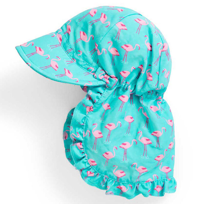 英國 JoJo Maman BeBe 嬰幼兒/兒童UPF50+防曬護頸遮陽帽_紅鶴玩水 (JJVS-d2112-F)