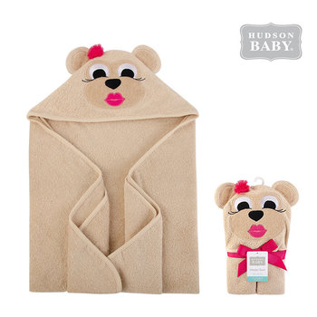 美國  luvable friends  嬰幼兒動物造型100%純棉連帽浴巾/包巾_高雅棕熊  (LF57172)-