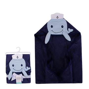美國 luvable friends 嬰幼兒動物造型連帽浴巾/包巾 76x76cm_藍色鯨魚_LF00346-