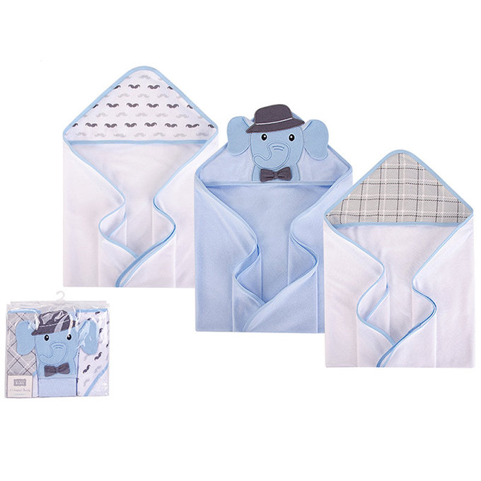 美國  luvable friends 嬰幼兒動物造型連帽浴巾/包巾3入超值組 (送禮自用兩相宜)_大象先生 (LF57986)