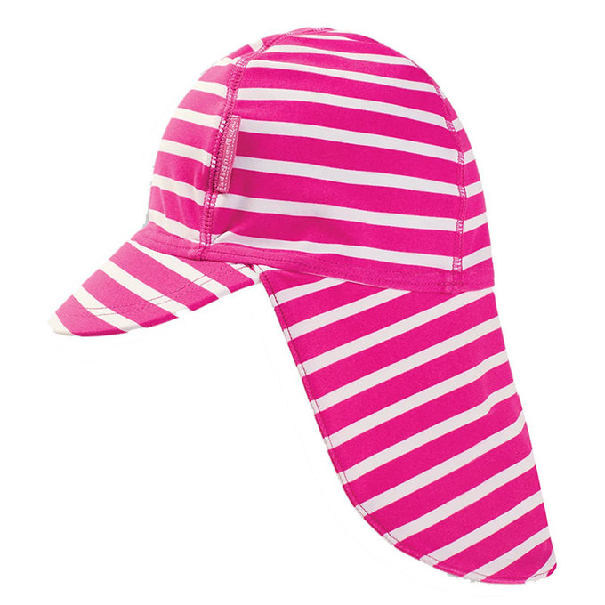 英國 JoJo Maman BeBe 嬰幼兒/兒童泳裝戲水UPF50+防曬護頸遮陽帽_桃紅條紋(JJE5556)