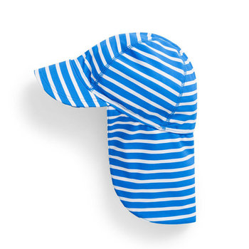 英國 JoJo Maman BeBe 嬰幼兒/兒童泳裝戲水UPF50+防曬護頸遮陽帽_藍白線條 (JJ-E1169)(現貨)-
