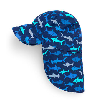 英國 JoJo Maman BeBe 嬰幼兒/兒童泳裝戲水UPF50+防曬護頸遮陽帽_藍鯊 (JJ-E1880)-