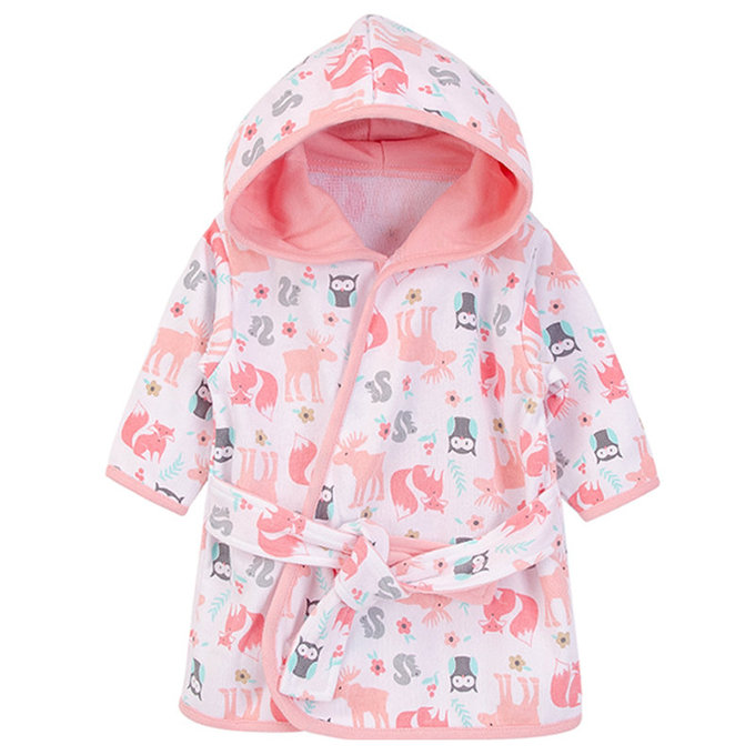 美國  luvable friends  嬰幼兒綁帶連帽浴巾/浴袍_粉色森林  (LF52396)