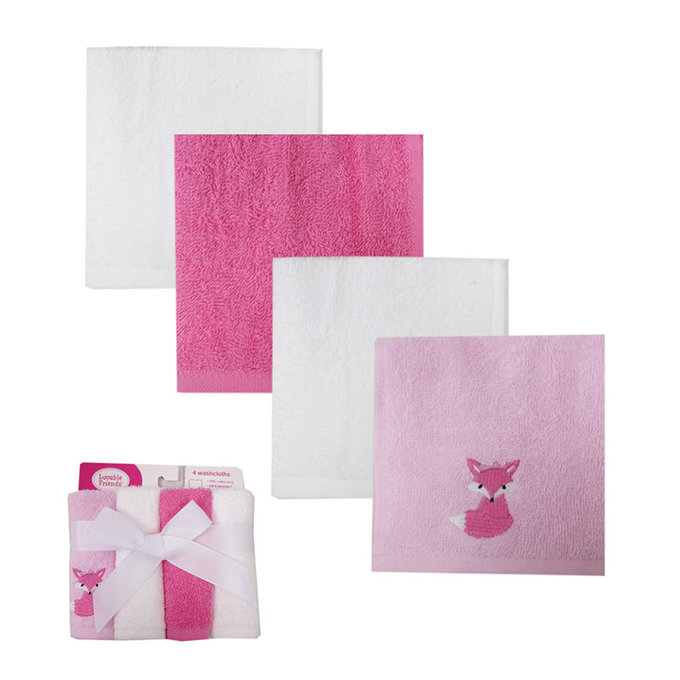 美國 luvable friends 甜蜜寶貝  100%純棉萬用方巾/擦汗擦手巾/洗澡巾4入組_桃色狐狸(LF05466)