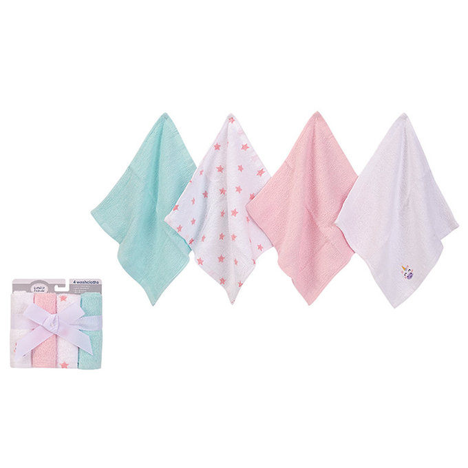 美國 luvable friends 甜蜜寶貝  100%純棉多功能嬰幼兒小方巾/洗澡巾/擦嘴巾4入組(25*25cm)_粉色星星(LF05296)