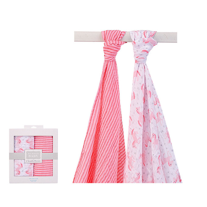 美國 luvable friends 甜蜜寶貝  多用途嬰兒棉紗包巾2入禮盒組_甜美粉獨角獸(LF00927)