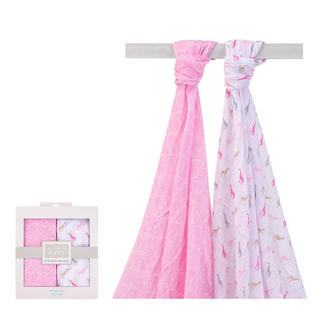 美國 luvable friends 甜蜜寶貝  多用途嬰兒棉紗包巾2入禮盒組_愛心長頸鹿(LF00928)