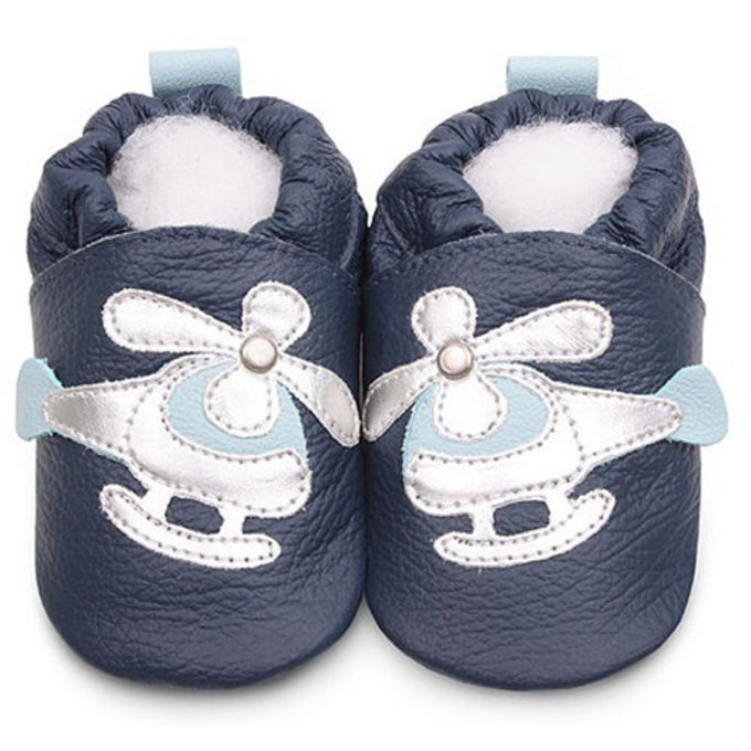 英國 shooshoos 健康無毒真皮手工鞋/學步鞋/嬰兒鞋/室內鞋/室內保暖鞋_海軍藍/銀白直升機_#BNV45