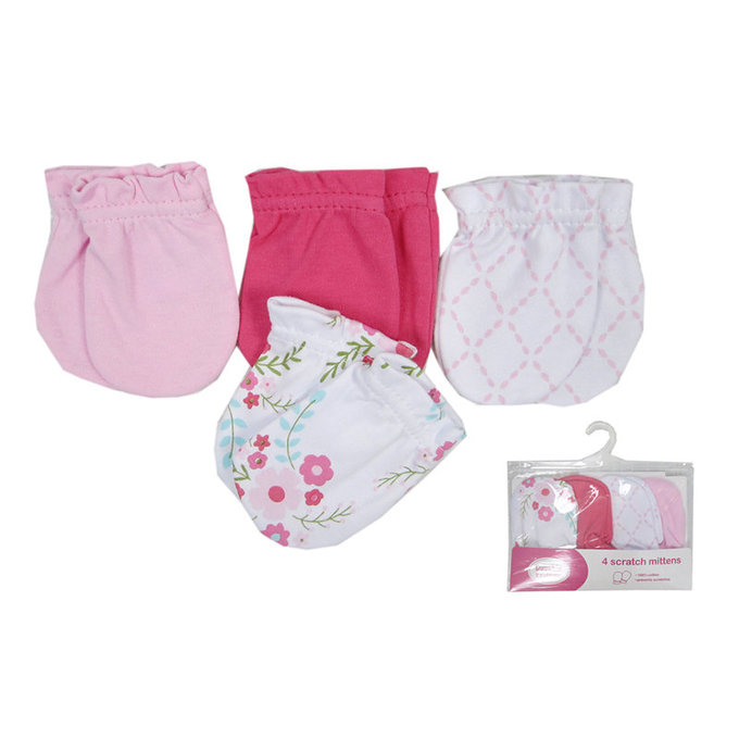 美國 luvable friends 甜蜜寶貝 100%純棉新生兒 防抓手套 護手套4入組_小花園(LF34722)