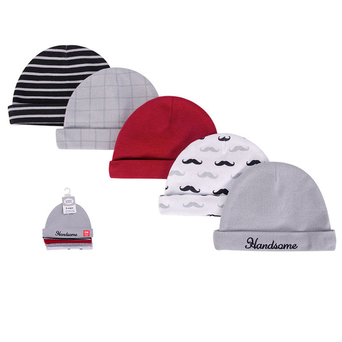美國 luvable friends 甜蜜寶貝  100%純棉新生兒棉帽 保暖帽5件組_翹鬍子(LF34728)
