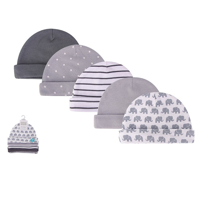 美國 luvable friends 甜蜜寶貝  100%純棉新生兒棉帽 保暖帽5件組__小灰象(LF52324)