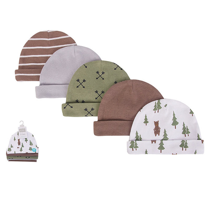 美國 luvable friends 甜蜜寶貝  100%純棉新生兒棉帽 保暖帽5件組_棕熊寶寶(LF52325)