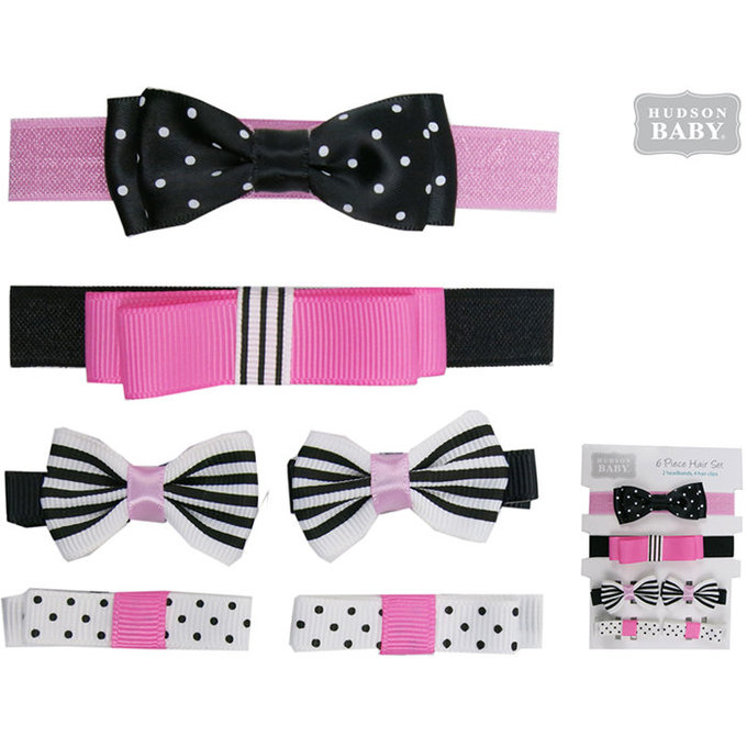 美國 luvable friends 甜蜜寶貝  嬰幼兒新生兒髮帶和髮夾6入組_經典蝴蝶結(51018)